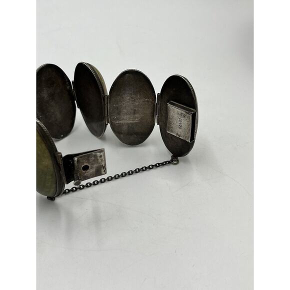 Navajo Mexico Sterling Silver Green Cabochon Domed Safety Chain Bracelet 125 gm - Picture 5 of 8